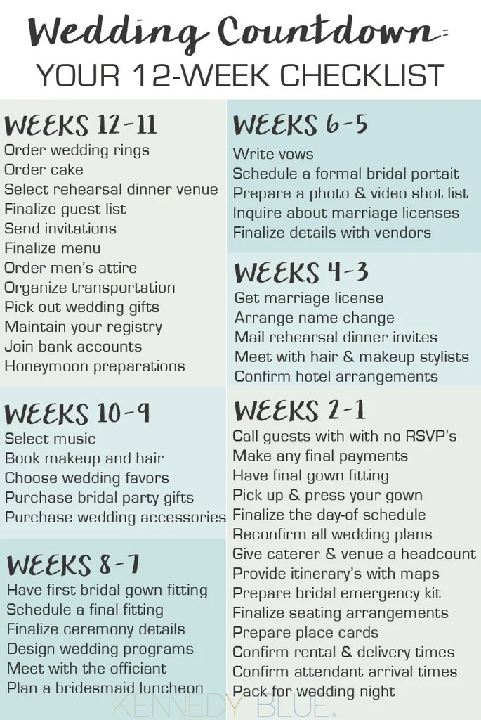wedding countdown your 12 week checklist kennedy blue