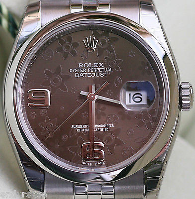Rolex Datejust 36mm Brown Floral Dial Model 116200 Stainless Steel Men Anaheim Jewelry