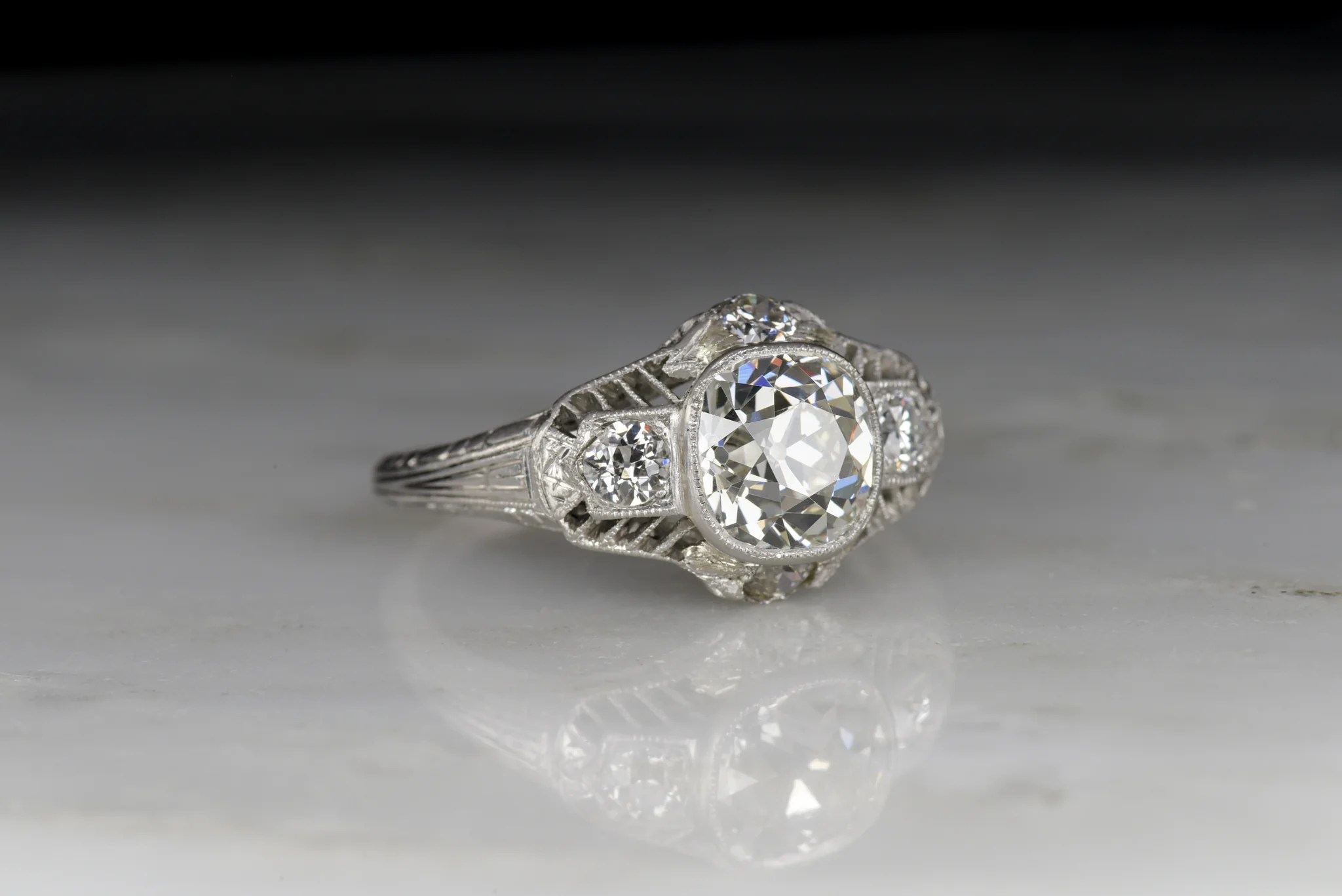 Edwardian Art Deco Gia Old Mine Cushion Cut Diamond Engagement Ring Pebble Polish Inc