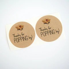 Texas food, gifts, and gift baskets. Thanks for Popping By Labels. Popcorn Favor Stickers