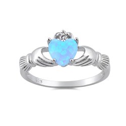 ring claddagh irish heart promise silver sterling cz choose round benediction zirconia cubic light simulated opal rings