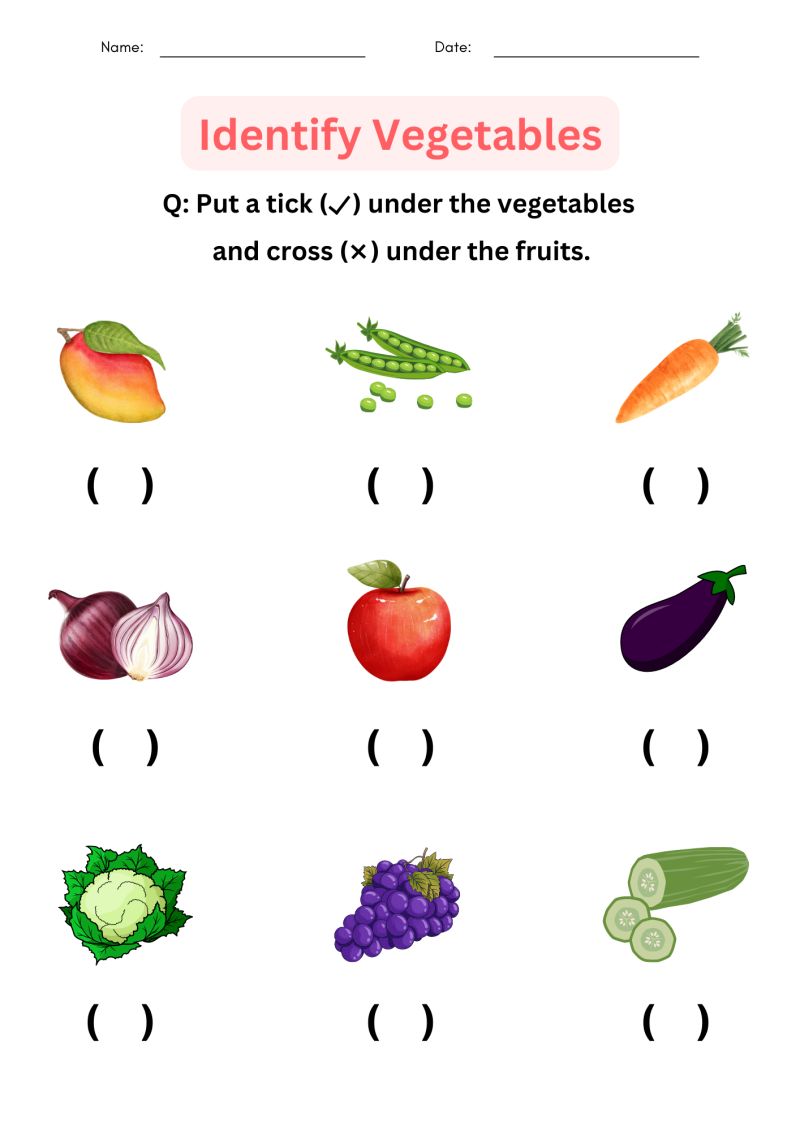 Free Printable Vegetables Worksheet For Kindergarten - Geometric Image Collection - 8K Quality