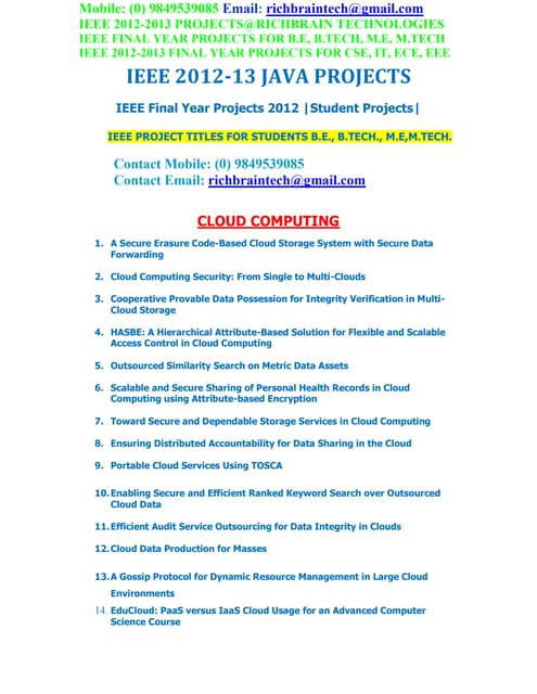 2012 2013 Ieee Btech Mtech Java Projects Richbraintechnologies | PDF