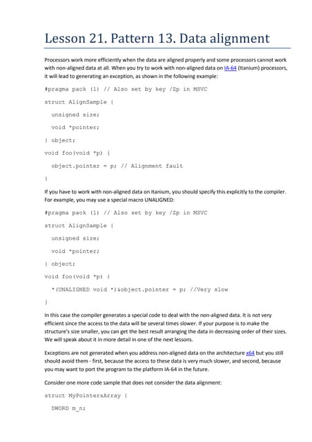 Lesson 21. Pattern 13. Data Alignment | PDF | Programming Languages ...