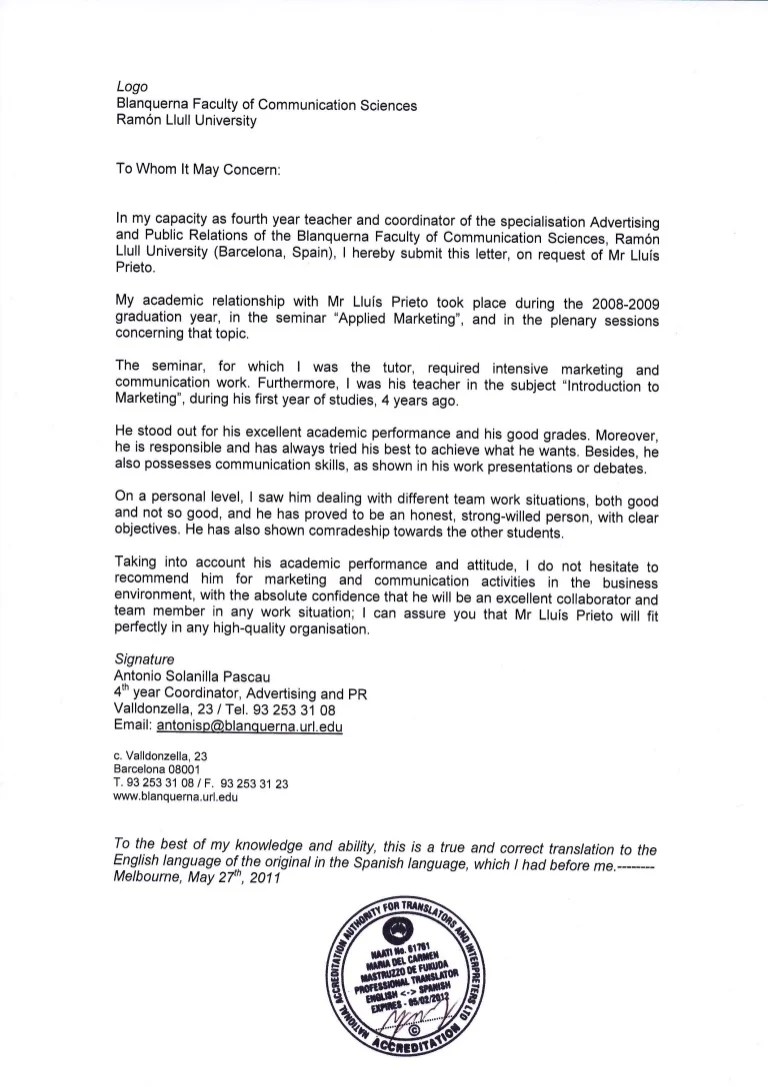 picture Blanquerna University recommendation letters