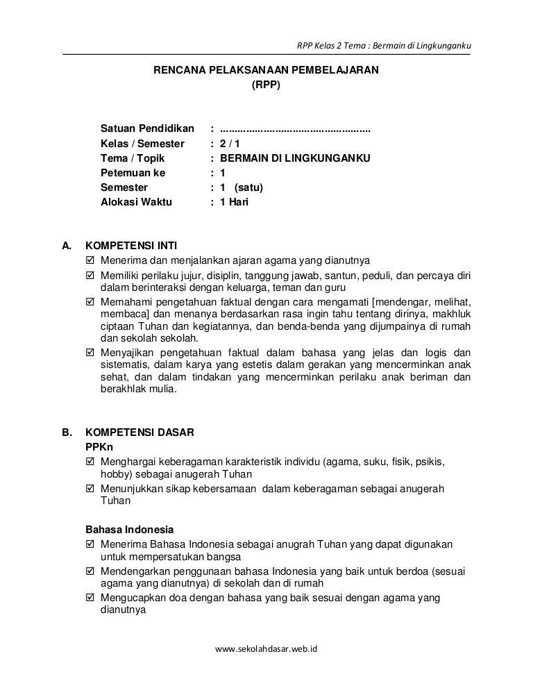 4 Rpp Sd Kelas 2 Semester 1 Aku Dan Sekolahku 