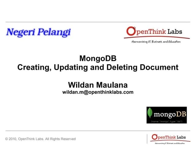 Creating, Updating And Deleting Document In MongoDB | PDF
