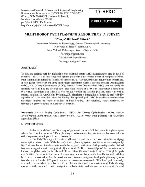5 Multi Robot Path Planning Algorithms | PDF