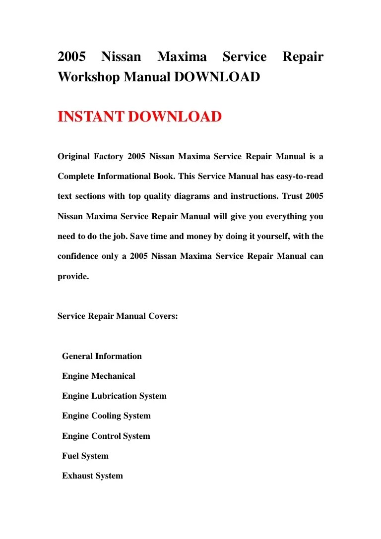 2005 Nissan Maxima Service Repair Workshop Manual