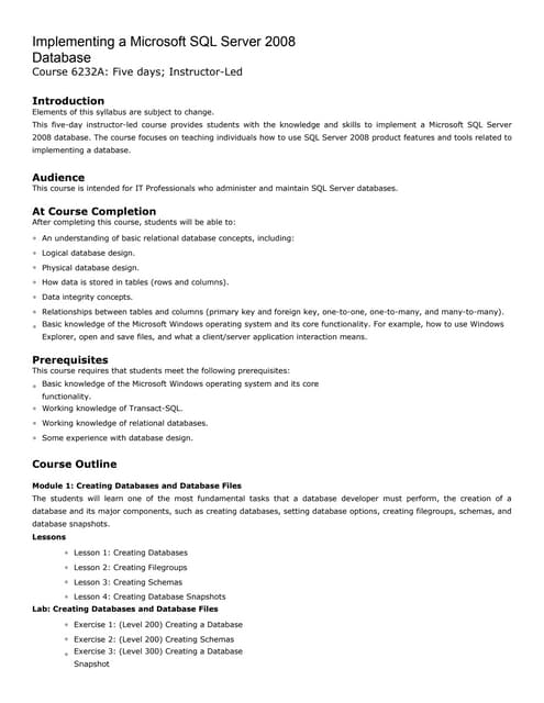 6231 Maintaining A Microsoft Sql Server 2008 Database | DOC | Databases ...