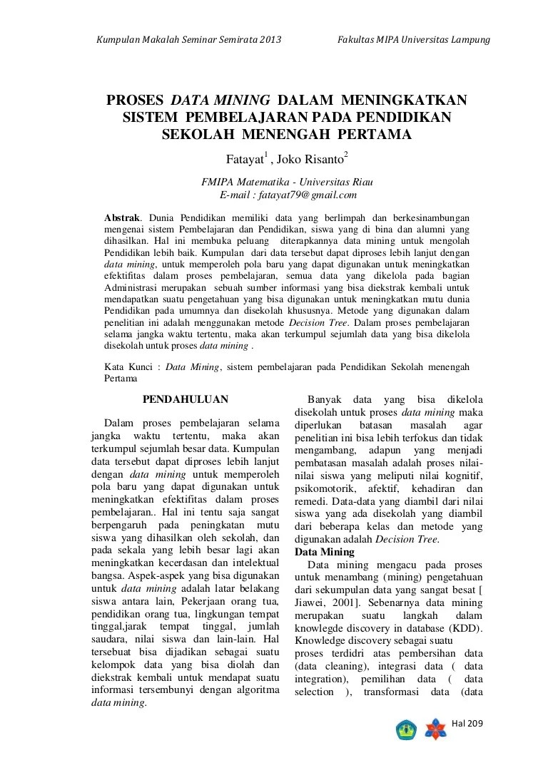 Contoh dari tahapan ini pada teks berbahasa inggris adalah sebagai berikut: . Data Mining