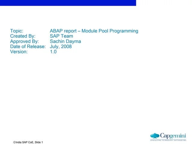 SAP ABAp Module Pool Programming Give By Rahul Mehta | PPTX