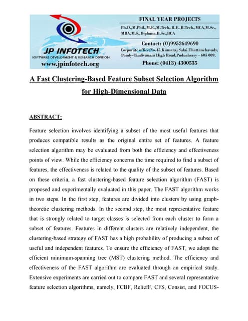A Fast Clustering Based Feature Subset Selection Algorithm For High ...