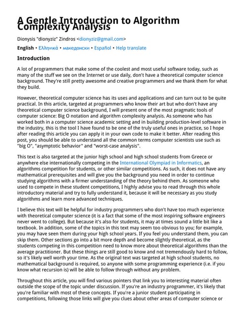 A Gentle Introduction To Algorithm Complexity Analysis | PDF