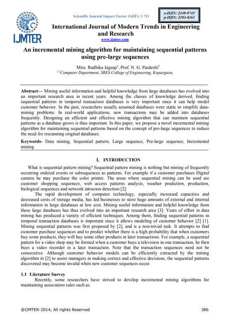 An Incremental Mining Algorithm For Maintaining Sequential Patterns Using Pre-large Sequences | PDF