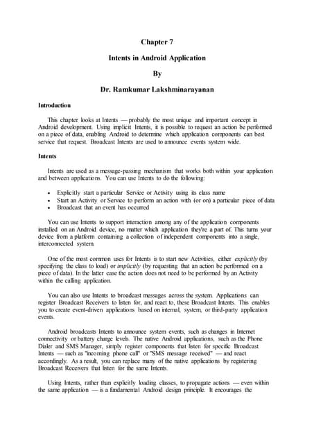 Android Intents In Android Application-chapter7 | DOCX | Operating ...