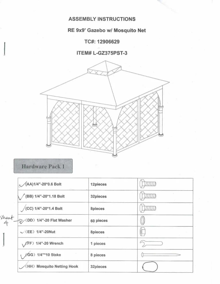 Whether you just want to buy a sunjoy 12 ft. Assembly Instructions Gazebo 9x9 With Mosquito Net Tc12906629 Item