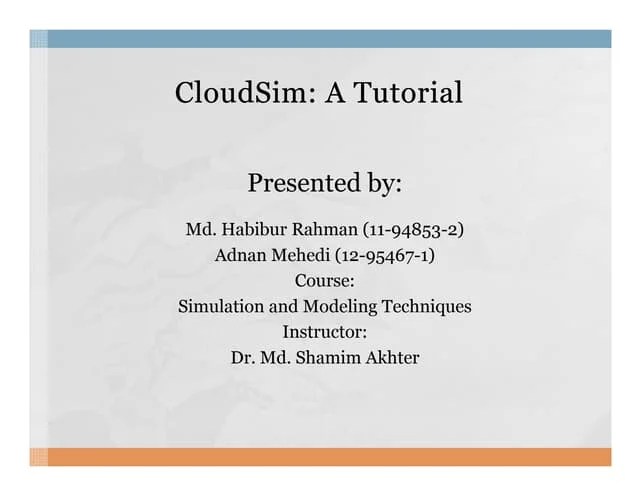 A Tutorial On Cloudsim Pdf