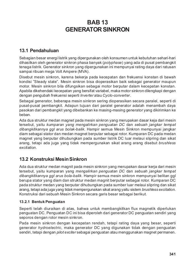 Sebuah generator sinkron mempunyai 12 kutub. Bab 13 Generator Sinkron