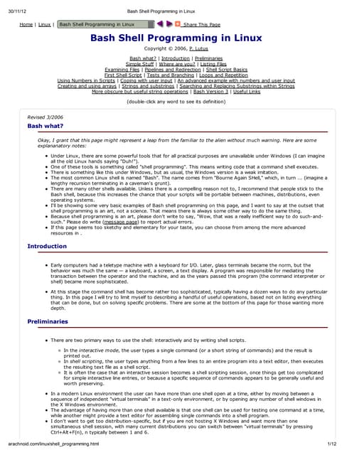 Bash Shell Programming In Linux | PDF | Operating Systems | Computer ...