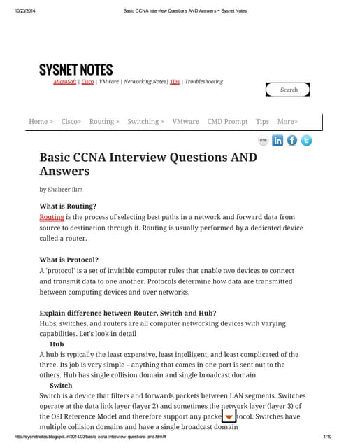 Basic Ccna Interview Questions And Answers ~ Sysnet Notes | PDF