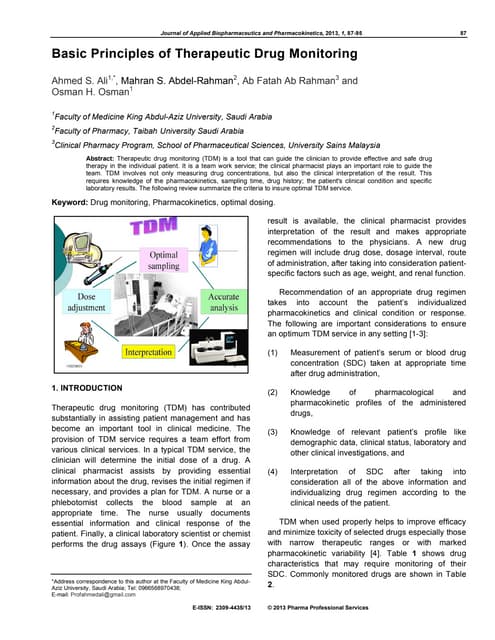 Indications For Tdm Protocol For Tdm Clinical Pharmacokinetics Ppt