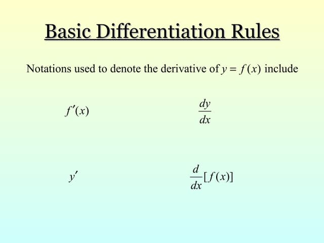 Basic Rules Theorems For Differentiation Pdf