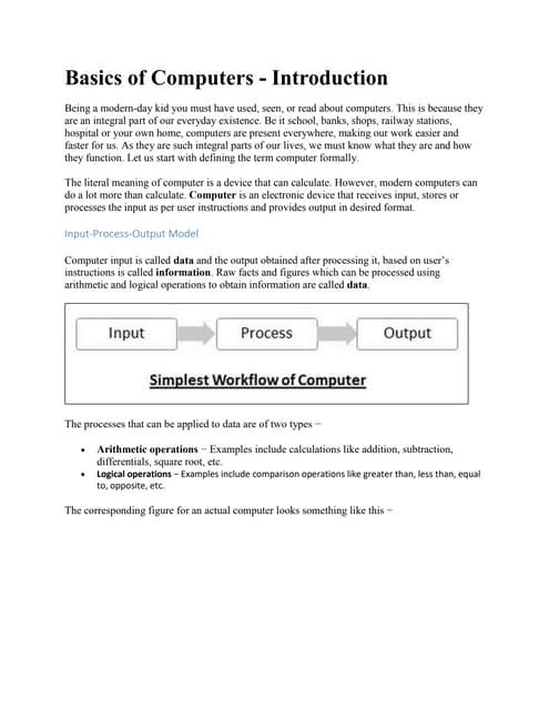 Introduction To Computer Unit 1 Notes Pdf