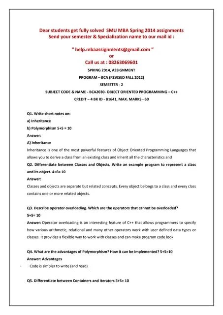 Mca2030 Object Oriented Programming – C++ | PDF