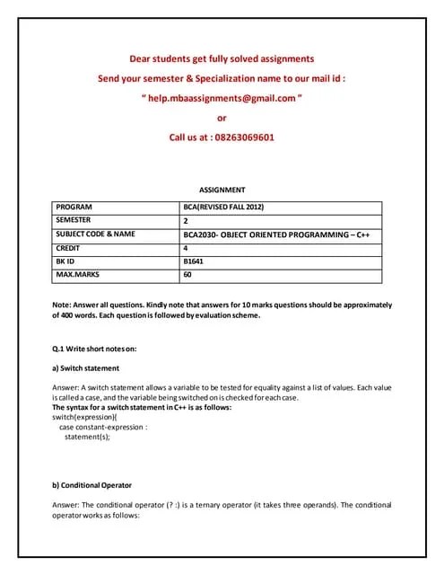 Bca2030 Object Oriented Programming – C++ | PDF
