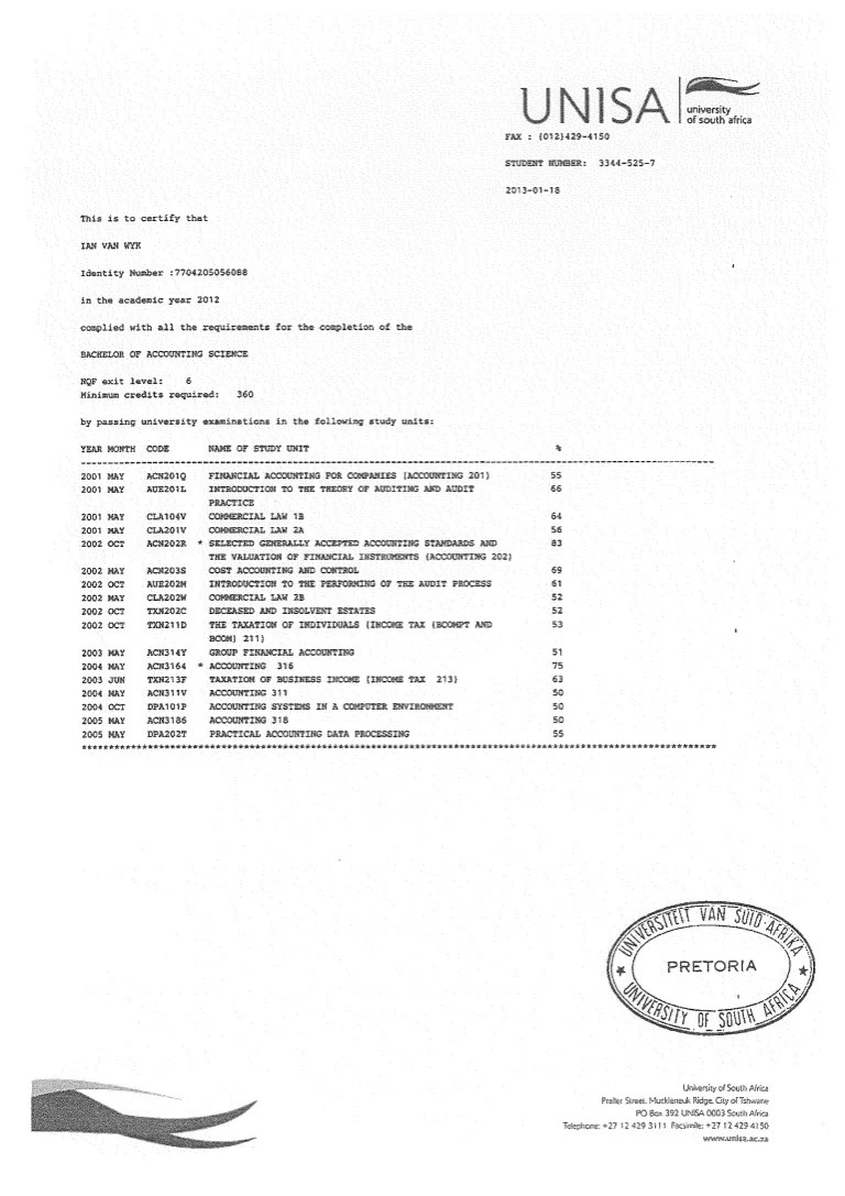 Unisa confirmation of completion of degree