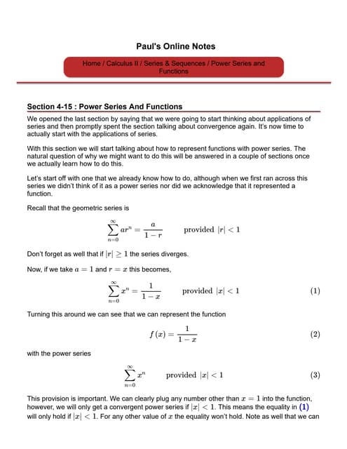 Representation Of Functions As Power Series.ppt