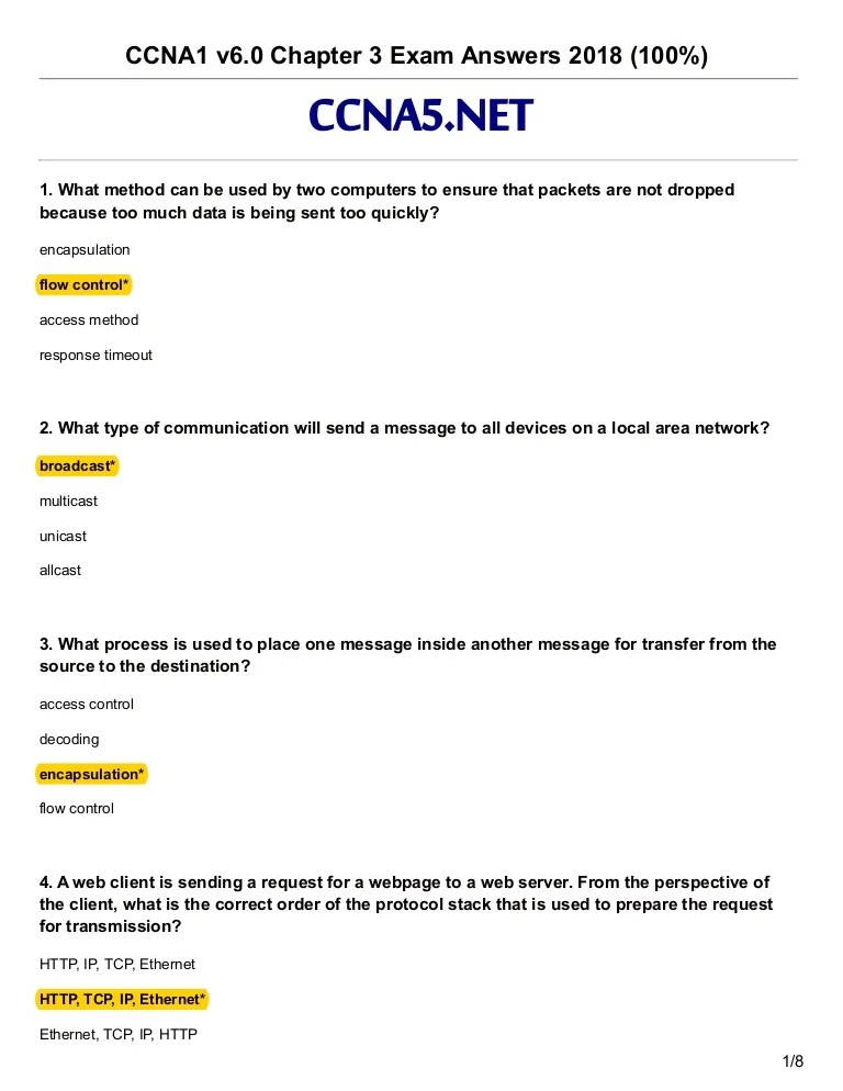 Kunci jawaban cisco chapter 3. Ccna 1 V6 0 Chapter 3 Exam Answers 2018
