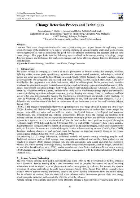 Change Detection Using Remote Sensing And Gis Ppt