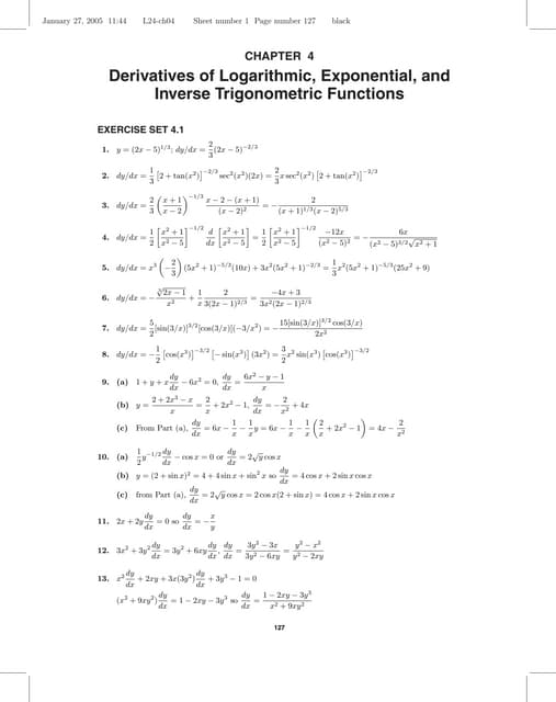 Lesson 8: Derivatives Of Logarithmic And Exponential Functions (worksheet Solutions) | PDF ...
