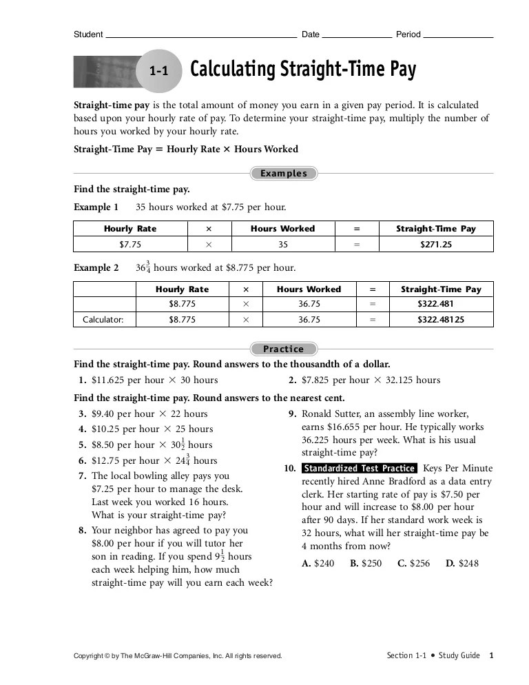 Foundation Skills Chapter 1 Review Test Pret 24earnings for the week if overtime is paid after 40 hours and his overtime rate is 15 times the regular rate of pay.