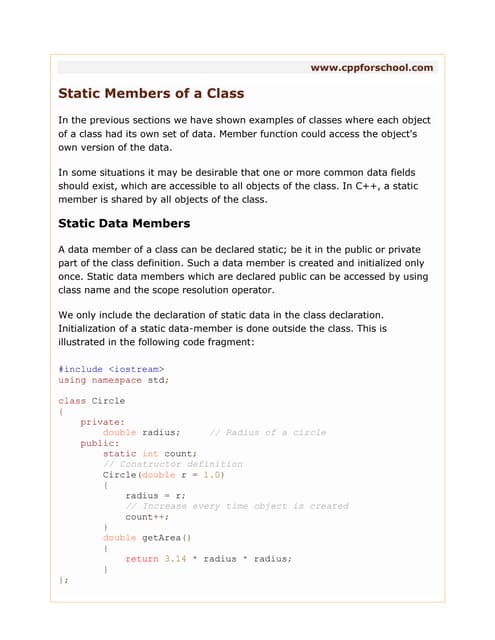 Static Data Members And Member Functions | PPTX | Programming Languages ...