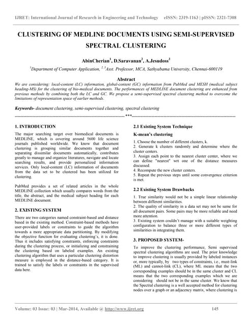 Clustering Of Medline Documents Using Semi Supervised Spectral Clustering | PDF