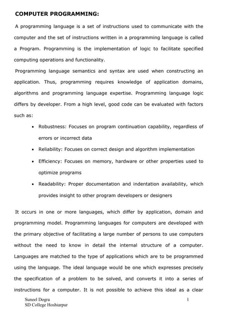 Lesson 1 Introduction To Programming Pdf