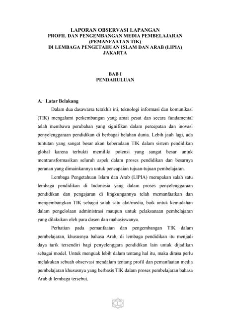 Hasil laporan observasi pemasaran jasa informasi
