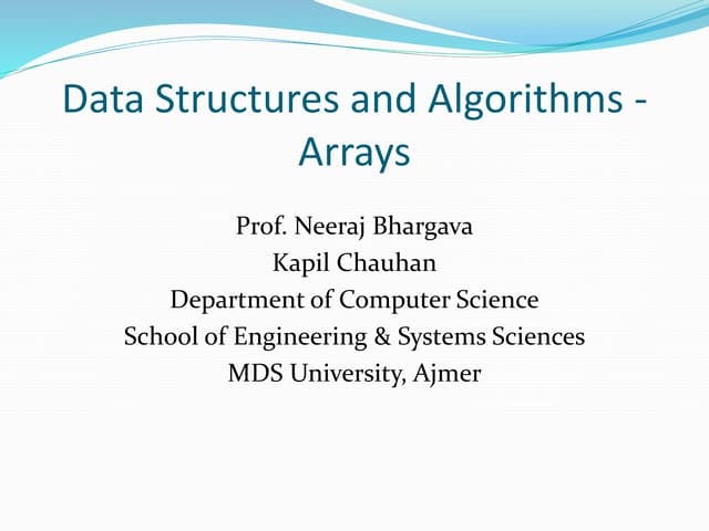 Data Structures And Algorithms Arrays | PPTX