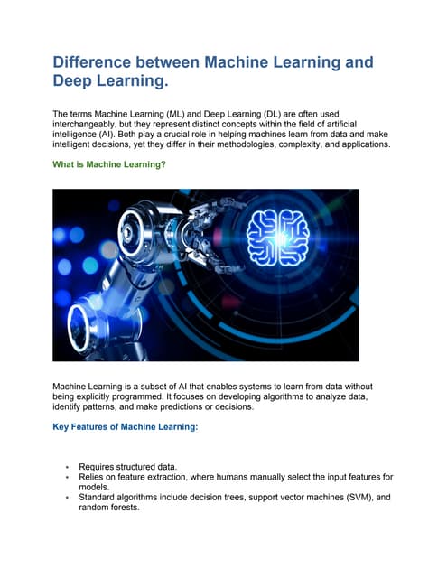 Difference Between Machine Learning Ml And Deep Learning Dl 2024 Pptx