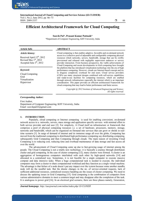 Efficient Architectural Framework Of Cloud Computing Pdf