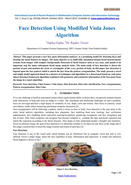 Face Detection Using Modified Viola Jones Algorithm | PDF