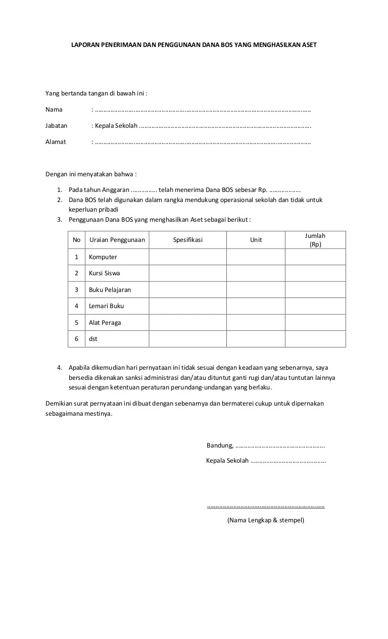 Contoh format laporan spj bos tahun 2020 tasadmin. Format Lap Aset 1