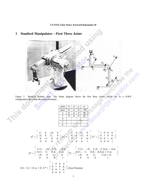 Forward Kinematics Robotics M Tech. | DOC