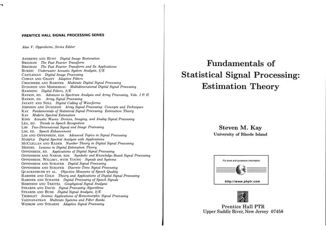 Fundamentals Of Statistical Signal Processing - Estimation Theory (Volume I) | PDF