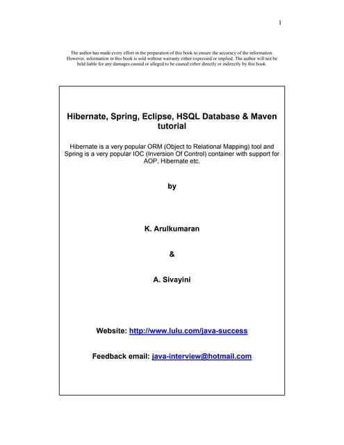 Hibernate, Spring, Eclipse, HSQL Database & Maven Tutorial | PDF