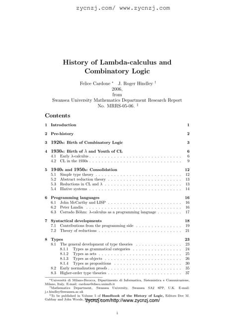 History Of Lambda Calculus And Combinatory Logic | PDF