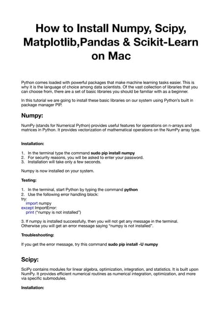 How To Install Numpy, Scipy, Matplotlib, Pandas And Scikit-learn On Mac ...